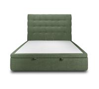 Lit coffre avec tte de lit capitonne Tissu Vert 180x200 H39cm