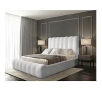 Lit coffre BADJA - Tissu bouclé Perle de lin - 160x200 cm - Sommier relevable - Design haut de gamme