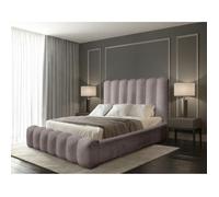 Lit coffre BADJA - Tissu bouclé Taupe cendré - 160x200 cm - Sommier relevable - Design haut de gamme