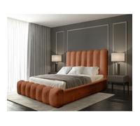 Lit coffre BADJA - Tissu bouclé Terracota - 180x200 cm - Sommier relevable - Design haut de gamme