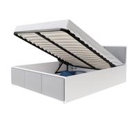 Lit coffre BARCELONA 140 x 190 cm avec sommier à lattes relevable Blanc - Gris clair