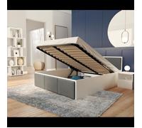 Lit coffre BARCELONA 140 x 190 cm avec sommier à lattes relevable Blanc - Gris foncé
