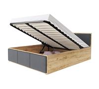 Lit coffre Barcelona 140 x 190 cm avec sommier à lattes relevable Chêne - Gris fonce