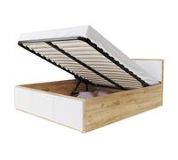 Lit coffre Barcelona 140 x 200 cm avec sommier à lattes relevable Chêne - Blanc