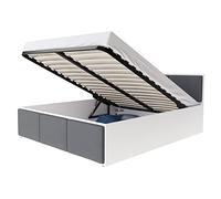 Lit coffre Barcelona 160 x 200 cm avec sommier à lattes relevable Blanc - Gris foncé