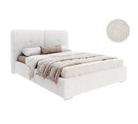 Lit coffre Bedretti 160 x 200 cm - Tissu bouclette - avec sommier à lattes relevable Blanc