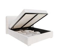 Lit Coffre Bedretto 180 x 200 cm - Tissu bouclette - avec sommier à lattes relevable Blanc
