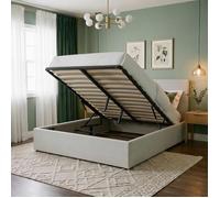 Lit Coffre BLISS 140x190 Rembourré en Tissu Gris, Lit Double avec Sommier Coffre pour un Rangement Optimal
