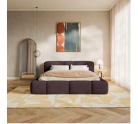 Lit coffre - BOWIA - 140x200 cm - en tissu peluche bourgogne