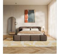 Lit coffre - BOWIA - 200x200 cm - en tissu peluche marron clair
