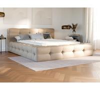 Lit coffre capitonné 140 x 190 cm - Tissu chiné - Beige - LERUCO de