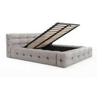 Lit coffre capitonné 140 x 190 cm - Tissu chiné - Gris clair - LERUCO de Pascal Morabito