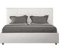 Lit double capitonné - Mira - 160x200 cm - Simili cuir blanc - Avec sommier et coffre