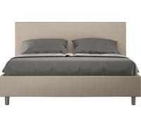 Lit coffre capitonné simili cuir gris tourterelle Adele 160x190