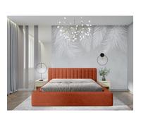 Lit coffre CERVIN - Velours doux Brique Toscane - 160x200 cm - Sommier relevable - Design élégant
