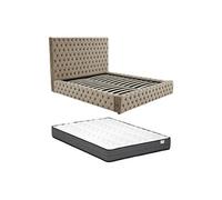 Lit coffre chesterfield 160 x 200 cm - Velours - Taupe + Matelas - DULENI