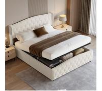 Lit coffre - Chesterfield - 160x200cm - Bois massif - Tête de lit haute - Espace de rangement