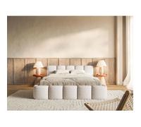 Lit coffre - CLOUDY LOW - 160×200 - avec sommier à lattes - chenille hydrophobe - beige clair