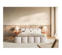 Lit coffre - CLOUDY LOW - 180×200 - avec sommier à lattes - chenille hydrophobe - beige clair