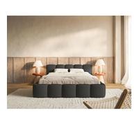 Lit coffre - CLOUDY LOW - 180×200 - avec sommier à lattes - chenille hydrophobe - gris graphite