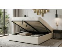 Lit coffre Cômes simili cuir : Gris / 200x200 cm / Lit + Matelas