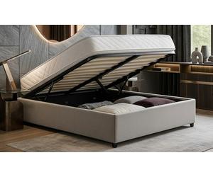 Lit coffre Cômes tissu : 140 x 190 cm / Gris clair / Sans matelas