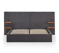 Lit-coffre complet avec tablettes et ports USB intégrés Lukas 140x190cm Tissu Gris