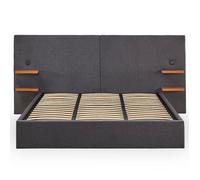 Lit-coffre complet avec tablettes et ports USB intégrés Lukas 180x200cm Tissu Gris