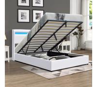 Lit coffre dehoussable 120x190 cm avec tête de lit LED et 12 lattes - Montage rapide - Revêtement PVC facile d'entretien