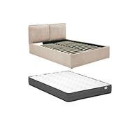 Lit coffre déhoussable 160 x 200 cm - Tissu - Beige + Matelas - TENESE