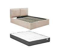Lit coffre déhoussable 160 x 200 cm - Tissu - Beige + Matelas - TENESE