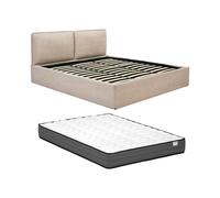 Lit coffre déhoussable 180 x 200 cm - Tissu - Beige + Matelas - TENESE
