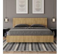 Lit coffre Demas avec tête de lit - Demas - Lit double - Naturel - Blanc