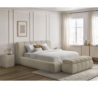 Lit coffre DENALI tissu bouclette + Bout de lit DENALI beige 160x200 + bout de lit 140 BOBOCHIC 160x200 + bout de lit 140 Beige