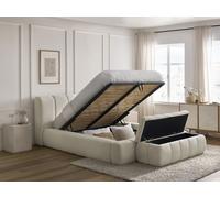 Lit coffre DENALI tissu bouclette + Bout de lit DENALI blanc 180x200 + bout de lit 140 BOBOCHIC 180x200 + bout de lit 140 Blanc