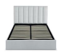 Menzzo Lit Coffre SONGE 140 cm Velours Argent - Lit Double avec sommier relevable - Grand Espace de Rangement - Tête de lit capitonnée - Chambre élégante