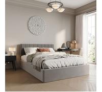 Lit coffre double 160x200 cm - Lit hydraulique adulte - Rêvetement en tissu velours - Lit 2 places avec sommier - Gris clair