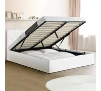 IDMARKET Lit coffre double AUSTIN avec tête de lit et sommier 140 x 190 cm PVC blanc