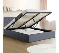 IDMarket – Lit coffre double Austin – Tête de lit et sommier – 140 x 190 cm – PVC gris