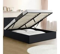IDMarket – Lit coffre double AUSTIN – Tête de lit et sommier 140 x 190 cm PVC noir