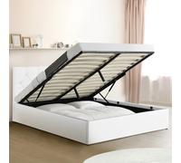 IDMARKET Lit coffre double AUSTIN avec tête de lit et sommier 160 x 200 cm PVC blanc