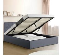 IDMarket - Lit coffre double Austin avec tête de lit et sommier 160 x 200 cm PVC gris