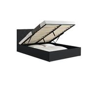 IDMarket – Lit coffre double AUSTIN – Tête de lit et sommier 140 x 190 cm PVC noir