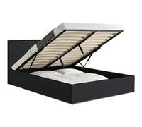 IDMarket – Lit coffre double AUSTIN – Tête de lit et sommier 140 x 190 cm PVC noir