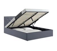 IDMarket - Lit coffre double Austin avec tête de lit et sommier 160 x 200 cm PVC gris