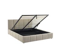 Lit coffre double avec sommier à lattes et tête de lit beige 160 x 200 cm bouclette texturée - Lex