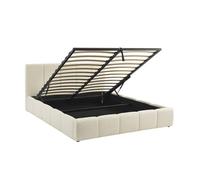 Lit coffre double avec sommier à lattes et tête de lit blanc 160 x 200 cm bouclette texturée - Lex