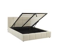 Lit coffre double avec sommier à lattes et tête de lit blanc finition bouclette texturée 140x190cm- Lex