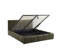 Lit coffre double avec sommier à lattes et tête de lit kaki 160 x 200 cm bouclette texturée - Lex