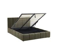 Lit coffre double avec sommier à lattes et tête de lit kaki finition bouclette texturée 140x190cm- Lex